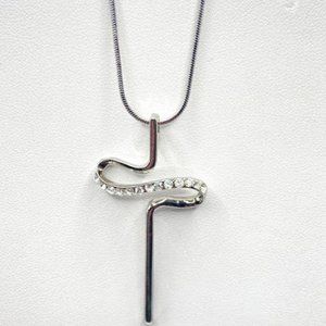 White gold plated crystal wave cross necklace